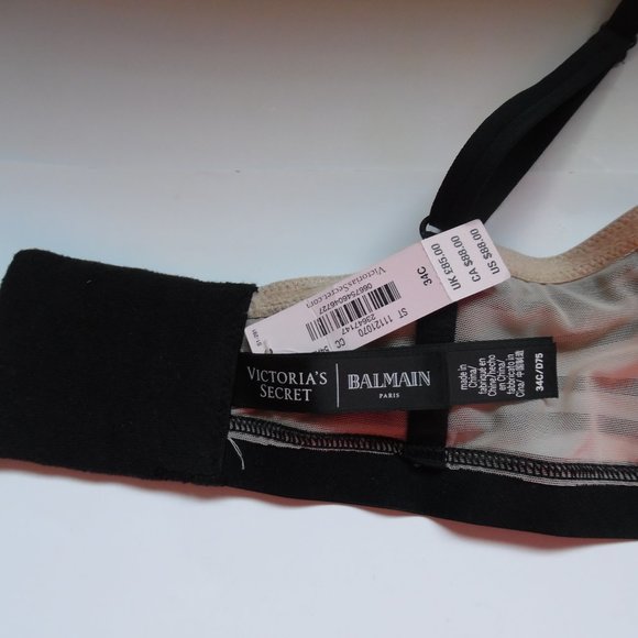 NWT Victoria's Secret Balmain Black Strappy Mesh Long Lightly lined‎ Bra Top 34C - Picture 7 of 7